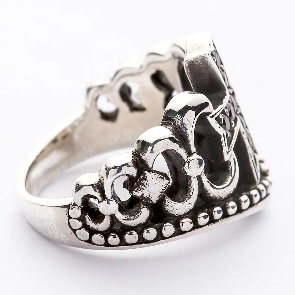 Bikerringshop Sterling Silver Red Garnet Cross Ring 8 Bikerringshop Sterling Silver Red Garnet Cross Ring - Image 6