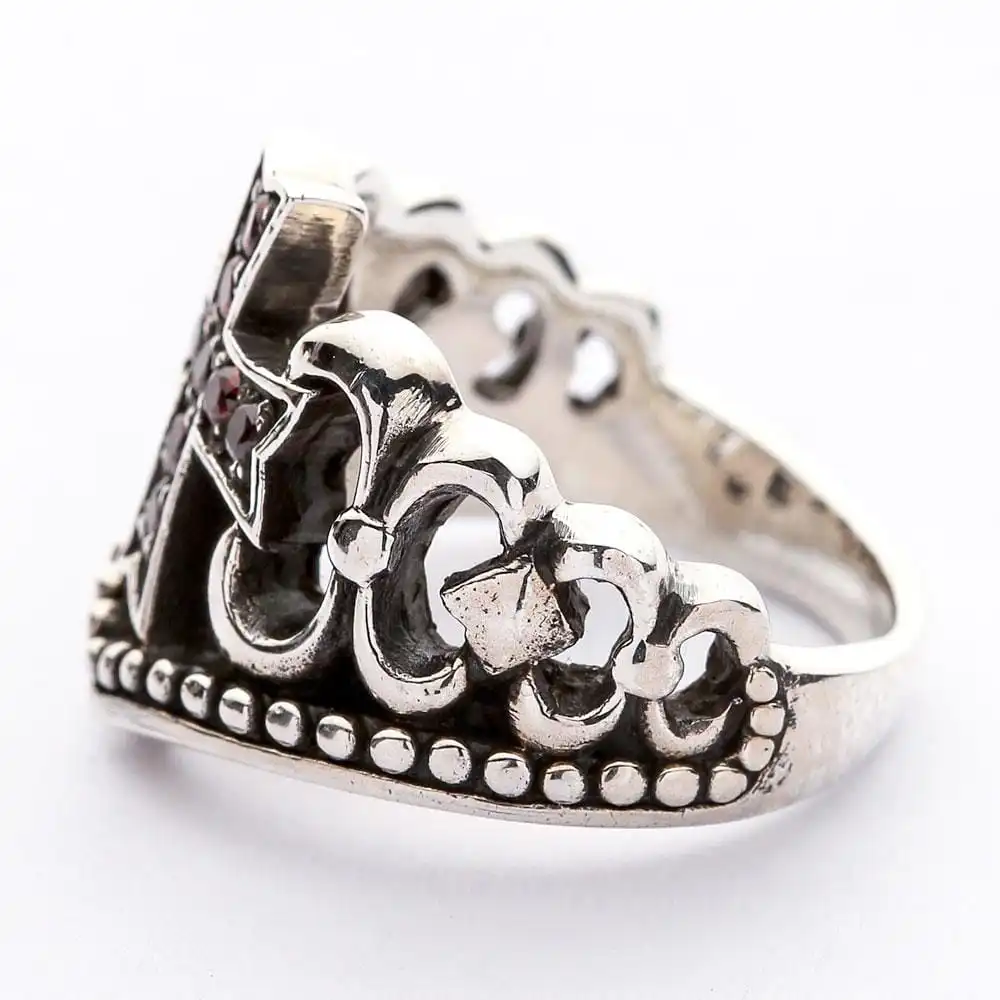 Bikerringshop Sterling Silver Red Garnet Cross Ring 9 Bikerringshop Sterling Silver Red Garnet Cross Ring - Image 7