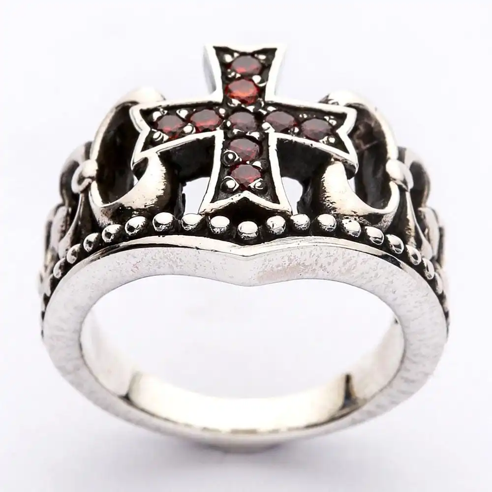 Bikerringshop Sterling Silver Red Garnet Cross Ring 11 Bikerringshop Sterling Silver Red Garnet Cross Ring - Image 9