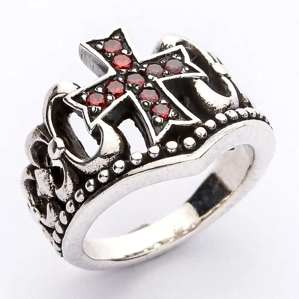 Bikerringshop Sterling Silver Red Garnet Cross Ring 12 Bikerringshop Sterling Silver Red Garnet Cross Ring - Image 10