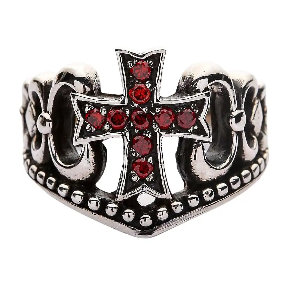 Bikerringshop Sterling Silver Red Garnet Cross Ring 4 Bikerringshop Sterling Silver Red Garnet Cross Ring - Image 2