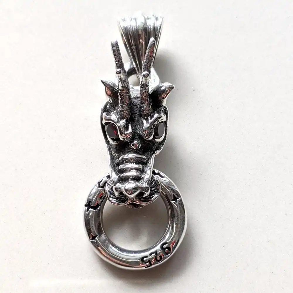 Bikerringshop Dragon Pendant Sterling Silver With Red Eyes 3 Bikerringshop Dragon Pendant Sterling Silver With Red Eyes