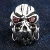 Bikerringshop Sterling Silver Red Eyes Skull Fang Devil Biker Ring -Outlet Rings Store red garnet eyes skull fang devil biker ring