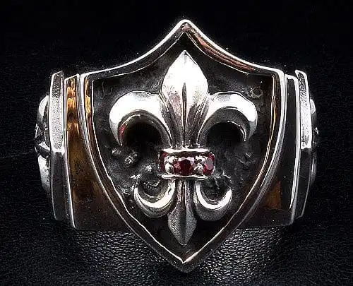 Bikerringshop Sterling Silver Gothic Garnet Fleur De Lis Ring 4 Bikerringshop Sterling Silver Gothic Garnet Fleur De Lis Ring - Image 2