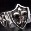 Bikerringshop Sterling Silver Gothic Garnet Fleur De Lis Ring -Outlet Rings Store red garnet fleur de lis ring