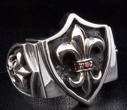 Bikerringshop Sterling Silver Gothic Garnet Fleur De Lis Ring 3 Bikerringshop Sterling Silver Gothic Garnet Fleur De Lis Ring