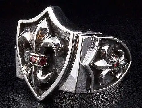 Bikerringshop Sterling Silver Gothic Garnet Fleur De Lis Ring 5 Bikerringshop Sterling Silver Gothic Garnet Fleur De Lis Ring - Image 3