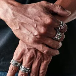 Bikerringshop Red Garnet Sterling Silver Iron Cross Ring -Outlet Rings Store red garnet sterling silver iron cross rings 2