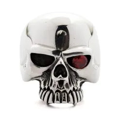 Bikerringshop 925 Sterling Silver Ruby Red Eye Skull Rings -Outlet Rings Store red ruby eye skull ring 2