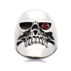 Bikerringshop 925 Sterling Silver Ruby Red Eye Skull Rings