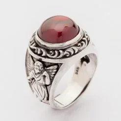 Bikerringshop Red Stone Silver Cupid Love Ring -Outlet Rings Store red stone cupid love ring 10