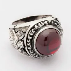 Bikerringshop Red Stone Silver Cupid Love Ring
