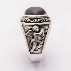 Bikerringshop Red Stone Silver Cupid Love Ring -Outlet Rings Store red stone cupid love ring 8