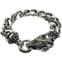 Bikerringshop Sterling Silver Rider Dragon Mens Bracelet