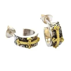 Bikerringshop Sterling Silver Rocker Cross Earrings