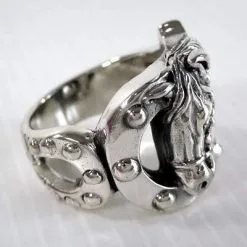 Bikerringshop Horseshoe Sterling Silver Horse Ring -Outlet Rings Store rocker horse ring 4