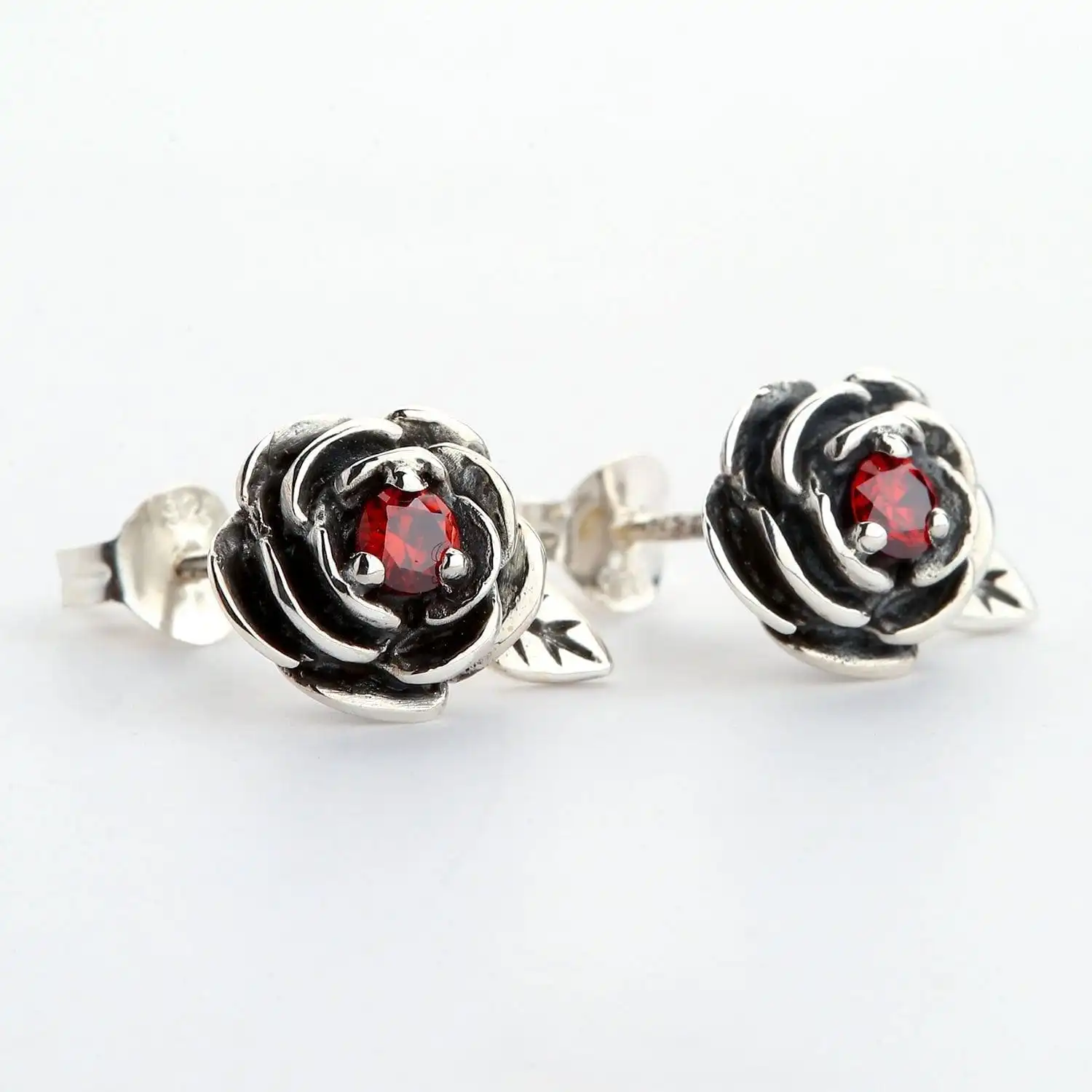 Bikerringshop Sterling Silver Red Rose Earrings 6 Bikerringshop Sterling Silver Red Rose Earrings - Image 4