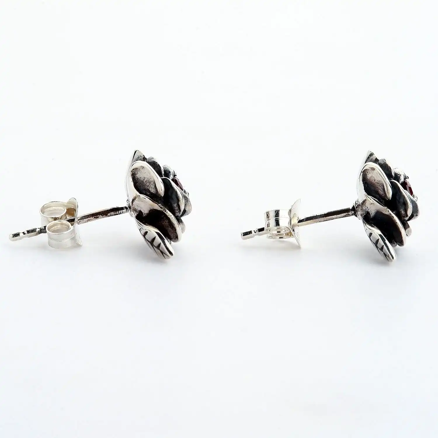 Bikerringshop Sterling Silver Red Rose Earrings 7 Bikerringshop Sterling Silver Red Rose Earrings - Image 5