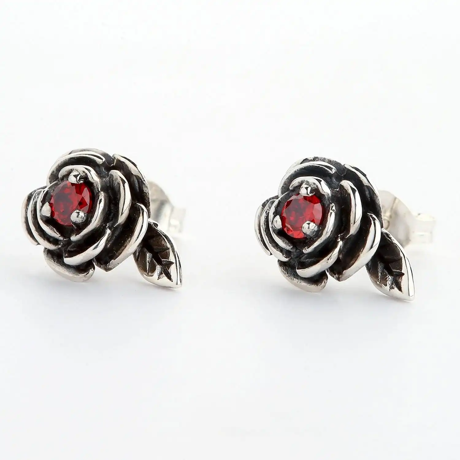 Bikerringshop Sterling Silver Red Rose Earrings 8 Bikerringshop Sterling Silver Red Rose Earrings - Image 6