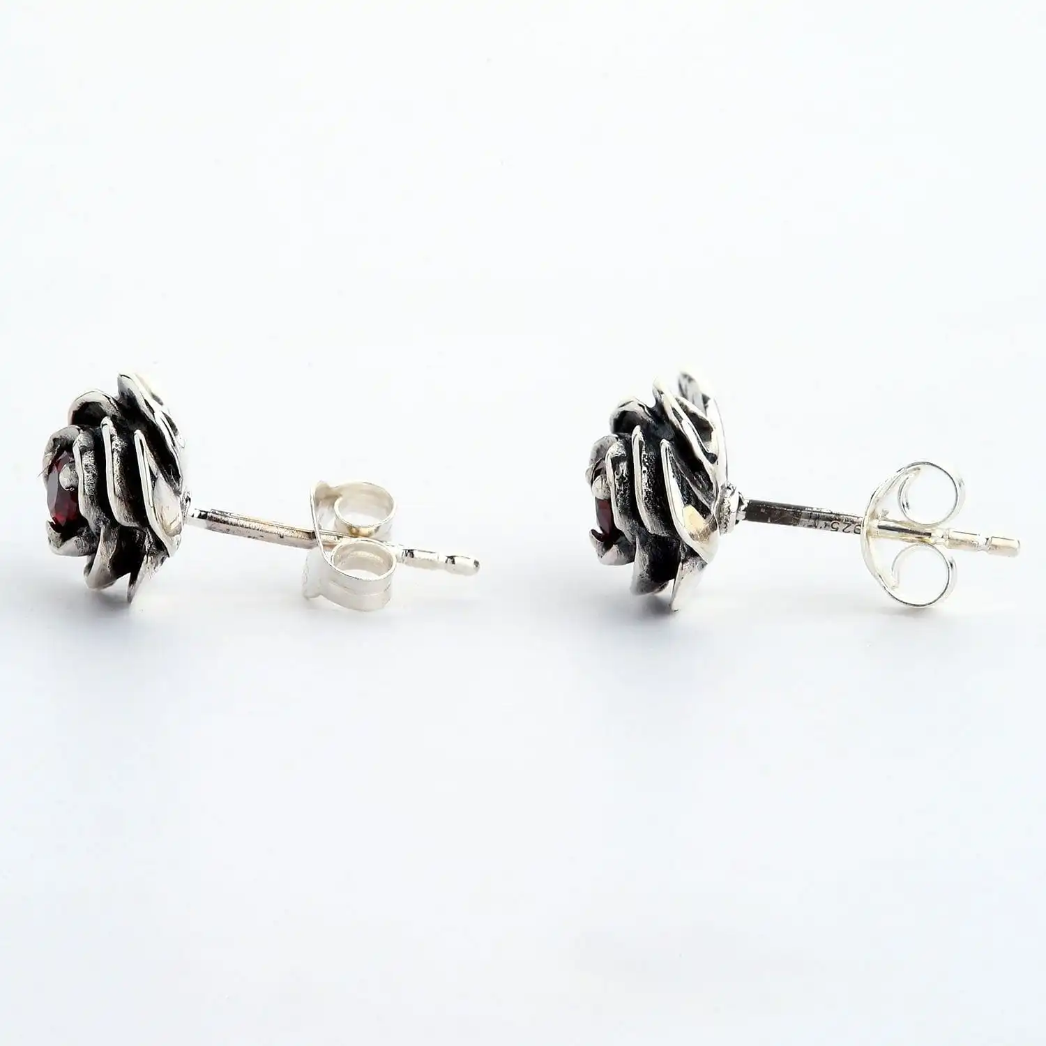 Bikerringshop Sterling Silver Red Rose Earrings 9 Bikerringshop Sterling Silver Red Rose Earrings - Image 7