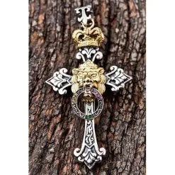 Bikerringshop Silver Royal Crown Lion Cross Mens Pendant -Outlet Rings Store royal lion cross pendant 3