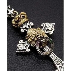 Bikerringshop Silver Royal Crown Lion Cross Mens Pendant -Outlet Rings Store royal lion cross pendant 5
