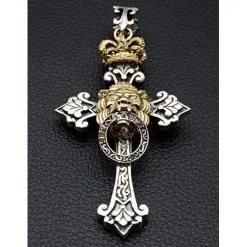 Bikerringshop Silver Royal Crown Lion Cross Mens Pendant -Outlet Rings Store royal lion cross pendant 8