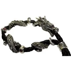 Bikerringshop Ruby Dragon Men's Leather Bracelets -Outlet Rings Store ruby dragon bracelets 4