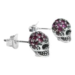 Bikerringshop 925 Sterling Silver Ruby Skull Earrings -Outlet Rings Store ruby skull earrings 3