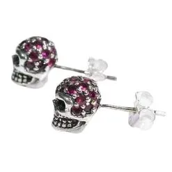 Bikerringshop 925 Sterling Silver Ruby Skull Earrings -Outlet Rings Store ruby skull earrings 4