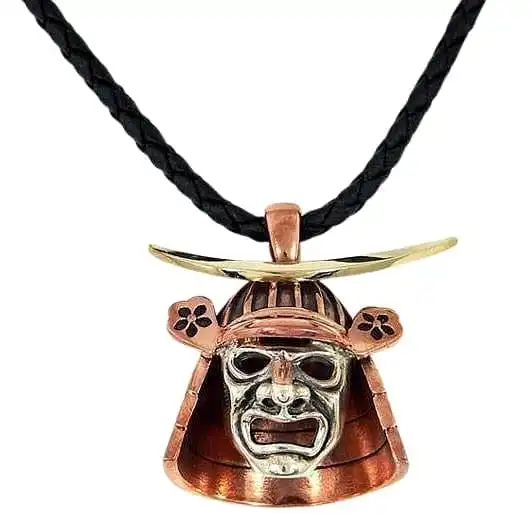 Bikerringshop Sterling Silver Copper Japanese Samurai Mask Pendant 4 Bikerringshop Sterling Silver Copper Japanese Samurai Mask Pendant - Image 2