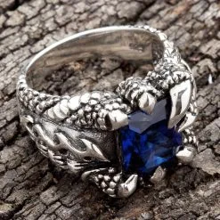 Bikerringshop Blue Sapphire Claw Mens Gothic Ring -Outlet Rings Store sapphire claw ring 4