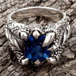 Bikerringshop Blue Sapphire Claw Mens Gothic Ring -Outlet Rings Store sapphire claw ring 5