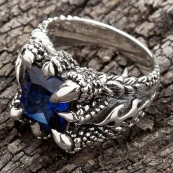 Bikerringshop Blue Sapphire Claw Mens Gothic Ring -Outlet Rings Store sapphire claw ring 6