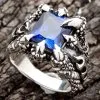 Bikerringshop Blue Sapphire Claw Mens Gothic Ring -Outlet Rings Store sapphire claw ring sterling silver