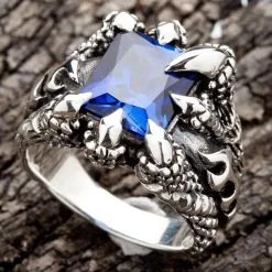 Bikerringshop Blue Sapphire Claw Mens Gothic Ring