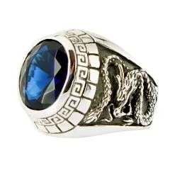 Bikerringshop Sterling Silver Sapphire Japanese Tiger Dragon Mens Ring