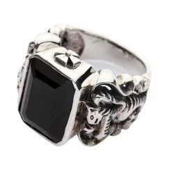 Bikerringshop Black Stone Scottish Rampant Lion Mens Ring -Outlet Rings Store scottish rampant ring 2