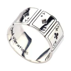 Bikerringshop 925 Sterling Silver Ace Cards Band Ring -Outlet Rings Store silver ace cards band ring 2