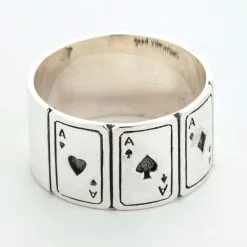 Bikerringshop 925 Sterling Silver Ace Cards Band Ring -Outlet Rings Store silver ace cards band ring 7