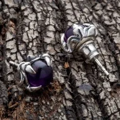 Bikerringshop Silver Amethyst Claw Earrings -Outlet Rings Store silver amethyst earrings 2