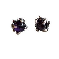 Bikerringshop Silver Amethyst Claw Earrings