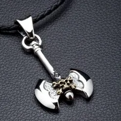 Bikerringshop Sterling Silver Skull Axe Pendant Necklaces