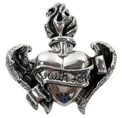 Bikerringshop Silver Big Gothic Heart Wings Pendant