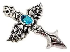 Bikerringshop Blue Topaz Cross Wings Pendant -Outlet Rings Store silver cross wings pendant 3