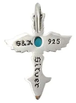 Bikerringshop Blue Topaz Cross Wings Pendant -Outlet Rings Store silver cross wings pendant 6