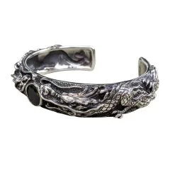 Bikerringshop Black Onxy Sterling Silver Dragon Men's Cuff Bracelet 7 Bikerringshop Black Onxy Sterling Silver Dragon Men's Cuff Bracelet -Outlet Rings Store silver dragon cuff bracelet 2