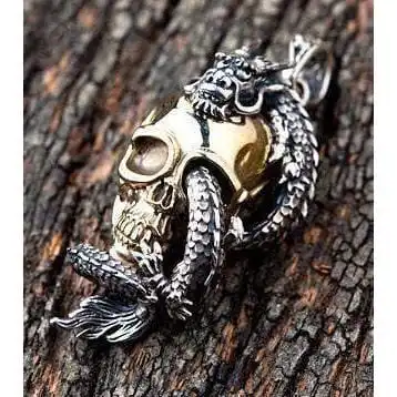 Bikerringshop Silver Dragon Skull Pendant 4 Bikerringshop Silver Dragon Skull Pendant - Image 2