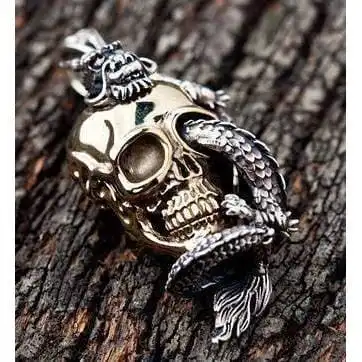 Bikerringshop Silver Dragon Skull Pendant 5 Bikerringshop Silver Dragon Skull Pendant - Image 3
