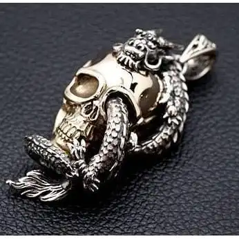 Bikerringshop Silver Dragon Skull Pendant 9 Bikerringshop Silver Dragon Skull Pendant - Image 7
